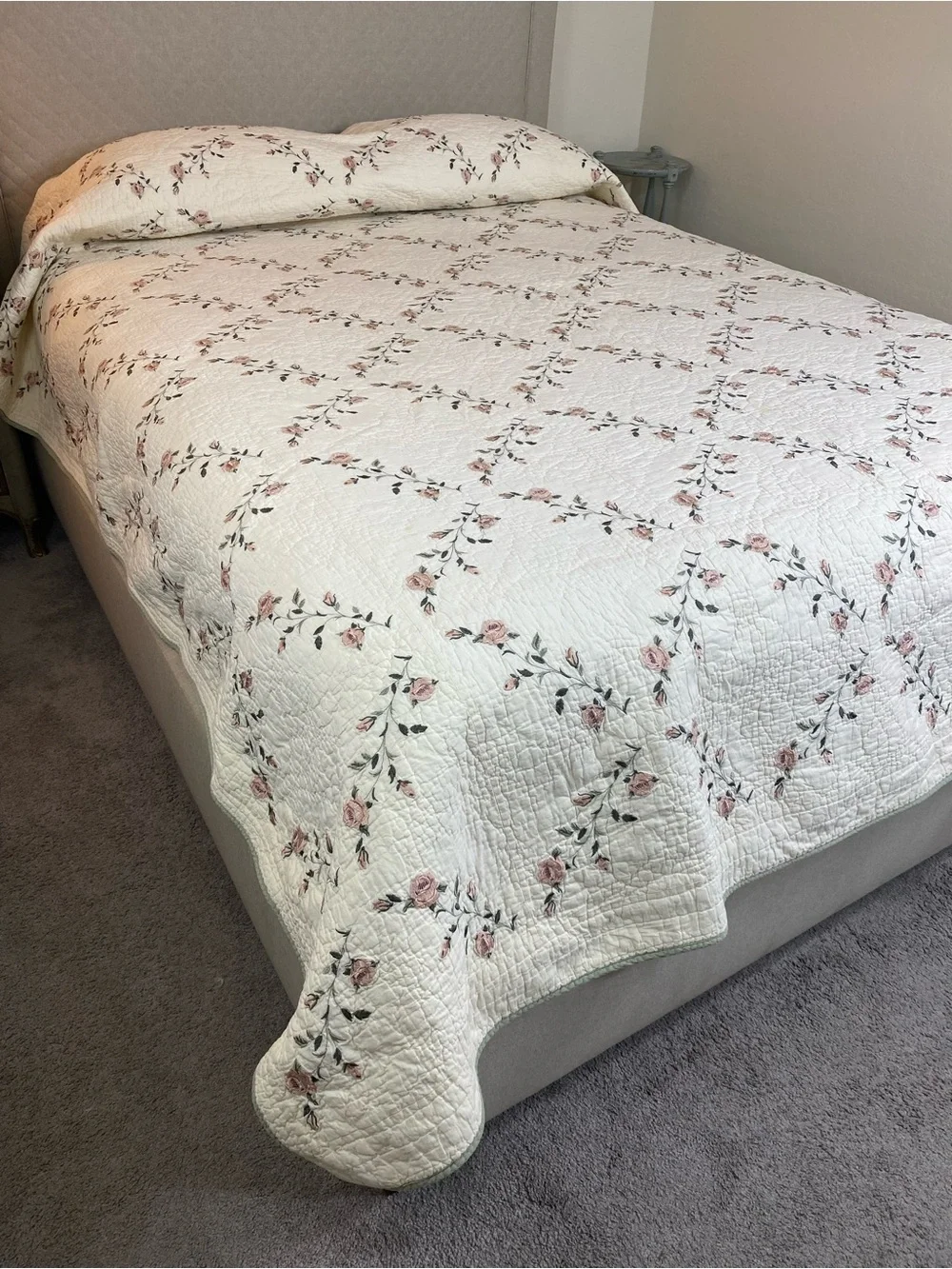 Better Homes And Gardens Cream Quilted Bedspread with Blush Rose Accents